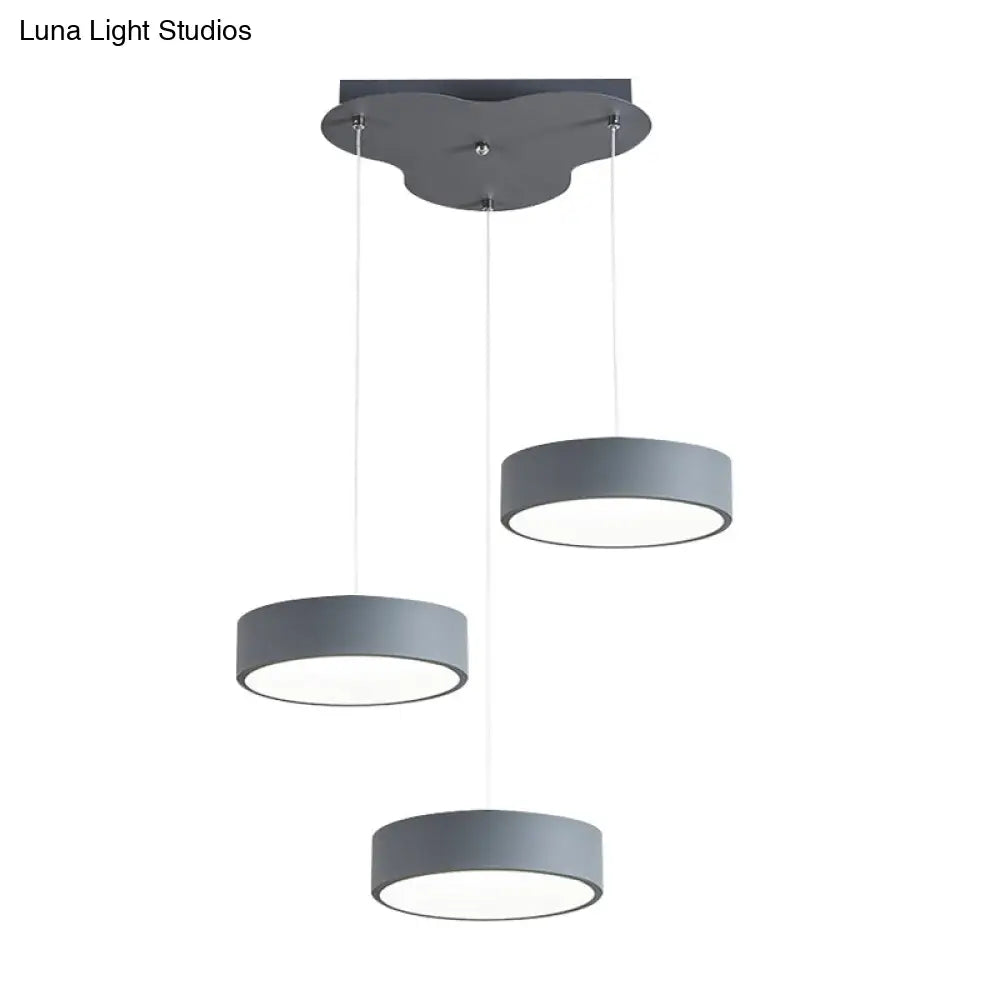 Algieba - Gray Drum Multi Light Pendant with Simplicity LED Metal Lighting