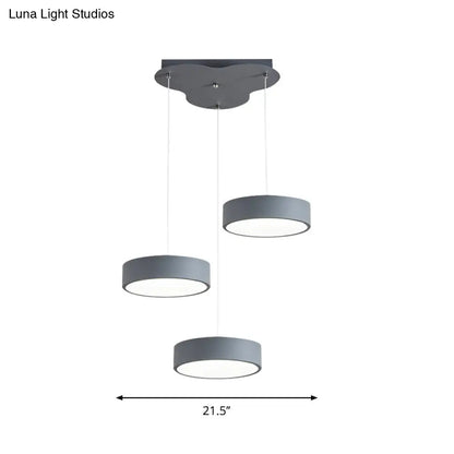 Algieba - Gray Drum Multi Light Pendant with Simplicity LED Metal Lighting