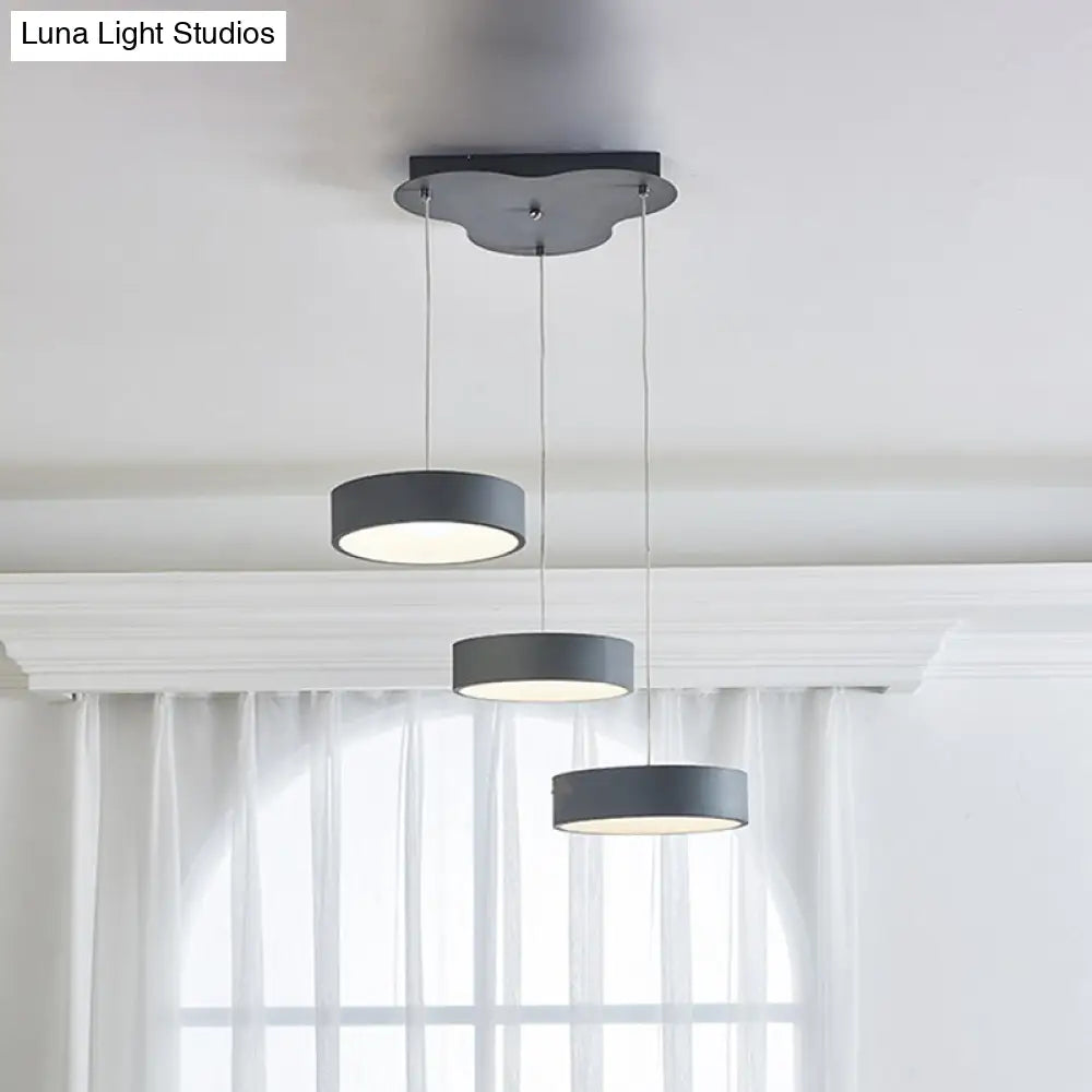 Algieba - Gray Drum Multi Light Pendant with Simplicity LED Metal Lighting