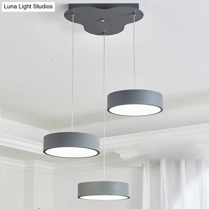 Algieba - Gray Drum Multi Light Pendant with Simplicity LED Metal Lighting