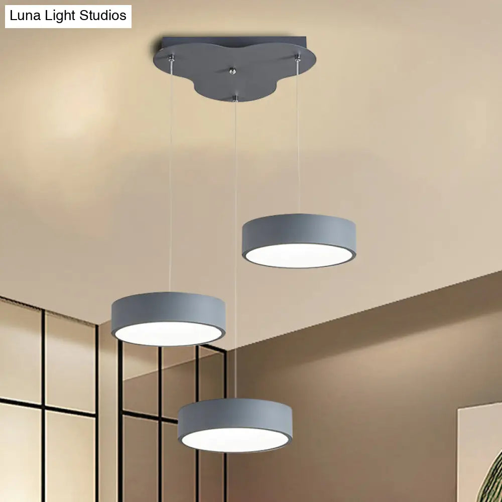 Algieba - Gray Drum Multi Light Pendant with Simplicity LED Metal Lighting