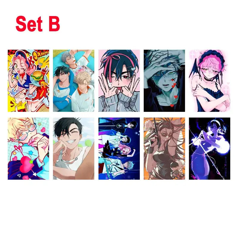 Set b of ten DecorBites™ alien anime photo cards features vibrant illustrated prints with dynamic anime characters