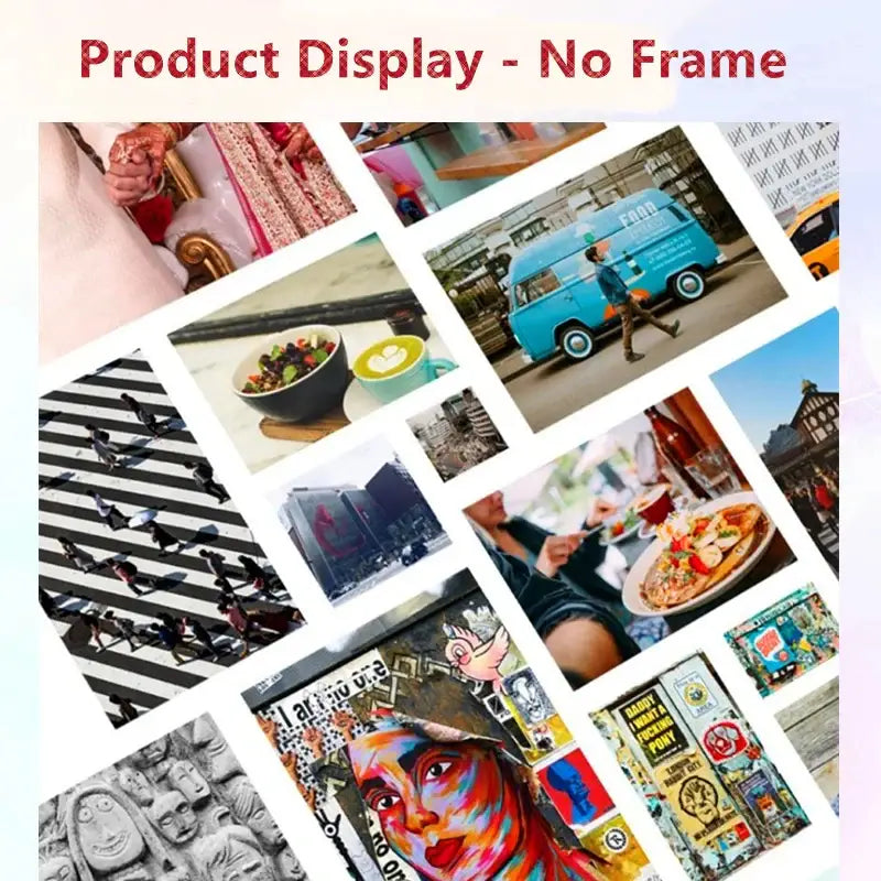 Collage of vibrant eclectic lifestyle photos on a colorful decorbites™ alien movie poster canvas painting product