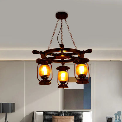 Alioth - Antiqued Copper Finish Kerosene Chandelier - Yellow Glass Pendant Lamp