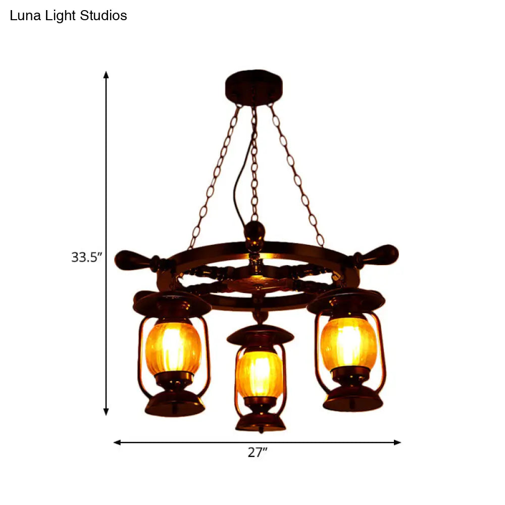 Alioth - Antiqued Copper Finish Kerosene Chandelier - Yellow Glass Pendant Lamp