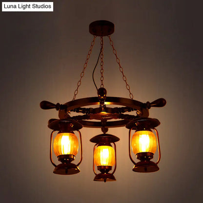 Alioth - Antiqued Copper Finish Kerosene Chandelier - Yellow Glass Pendant Lamp