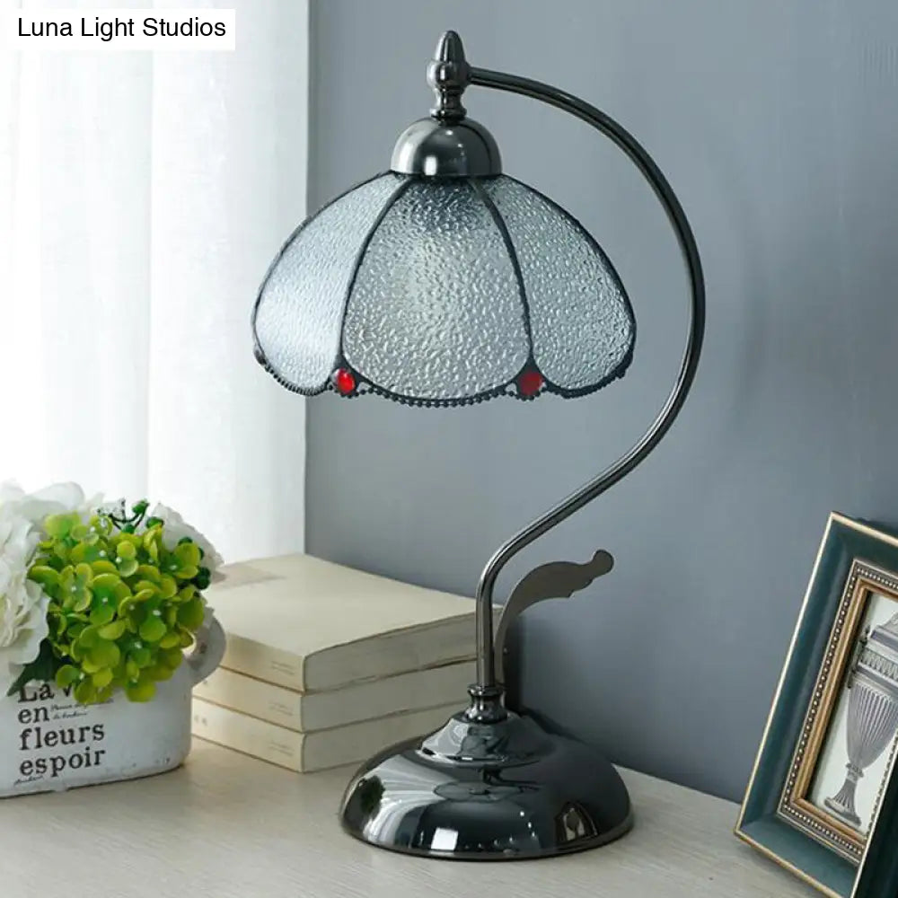 Lámpara de mesa Alkes - Vintage, tipo cúpula, con una bombilla, de cristal transparente y borde ondulado, color negro
