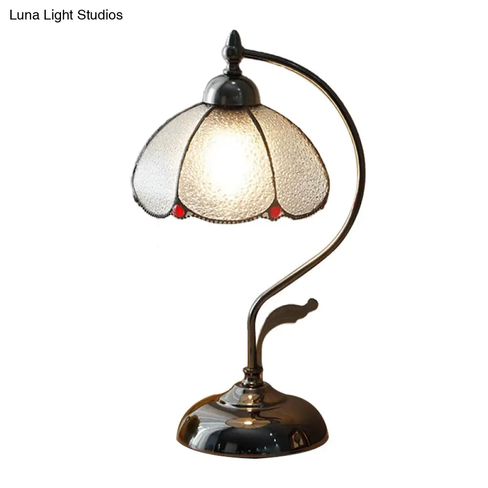 Lámpara de mesa Alkes - Vintage, tipo cúpula, con una bombilla, de cristal transparente y borde ondulado, color negro