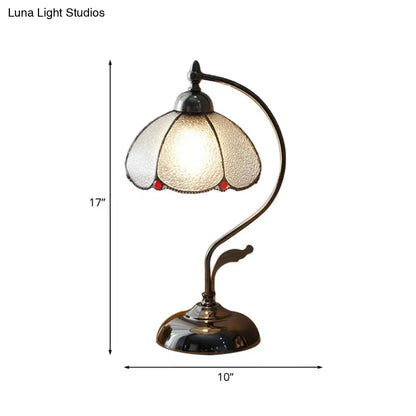 Lámpara de mesa Alkes - Vintage, tipo cúpula, con una bombilla, de cristal transparente y borde ondulado, color negro