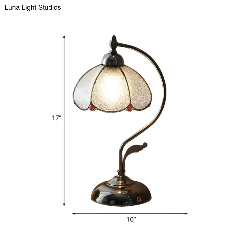 Lámpara de mesa Alkes - Vintage, tipo cúpula, con una bombilla, de cristal transparente y borde ondulado, color negro