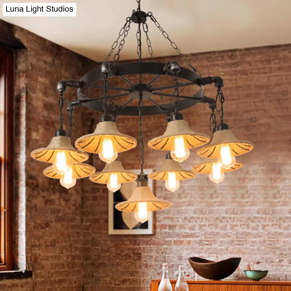 Almach - Stylish Warehouse Chandelier Light: Beige Metal Hanging Lamp  with