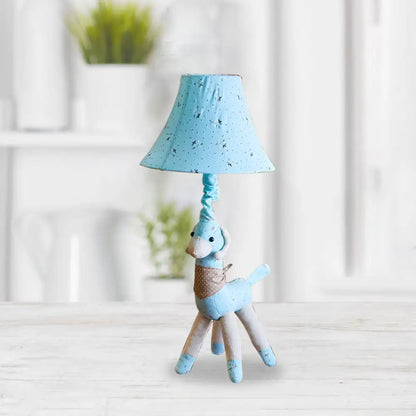 Lámpara de escritorio Alpaca Night Light de tela con pantalla en forma de campana - Diseño de dibujos animados gris/azul para sala de estar
