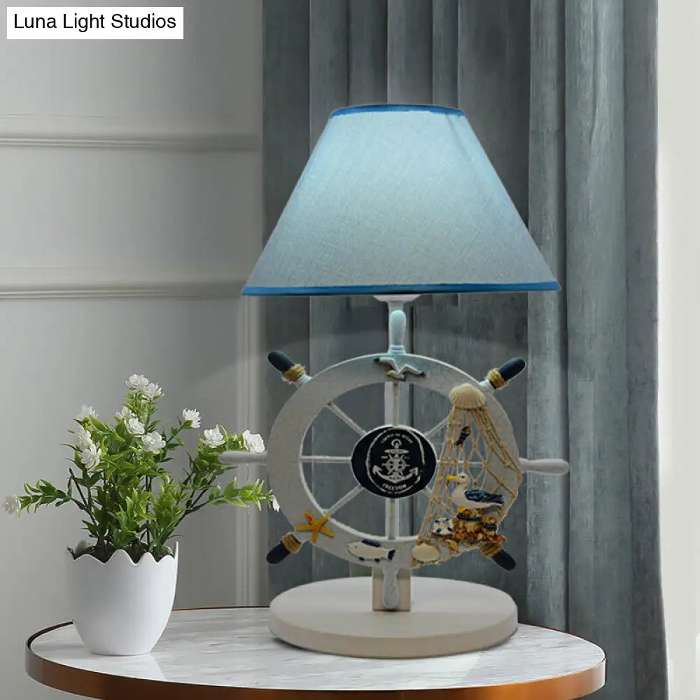 Alphecca - Blue Children Single Light Rudder Task Lighting with Fabric Shade Blue Conical Small Desk Lamp