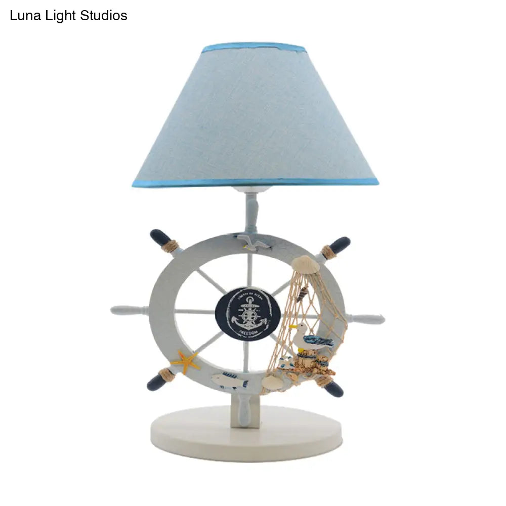 Alphecca - Blue Children Single Light Rudder Task Lighting with Fabric Shade Blue Conical Small Desk Lamp