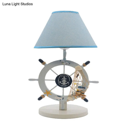 Alphecca - Blue Children Single Light Rudder Task Lighting with Fabric Shade Blue Conical Small Desk Lamp