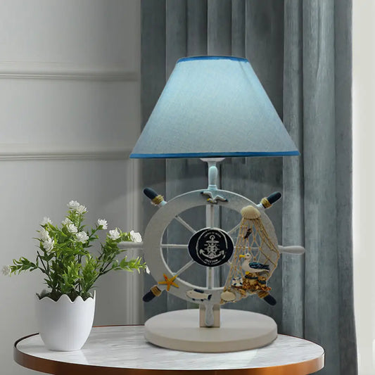 Alphecca - Blue Children Single Light Rudder Task Lighting with Fabric Shade Blue Conical Small Desk Lamp