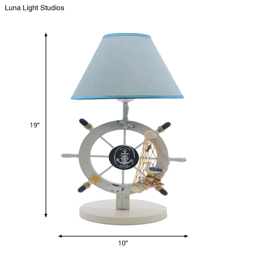 Alphecca - Blue Children Single Light Rudder Task Lighting with Fabric Shade Blue Conical Small Desk Lamp