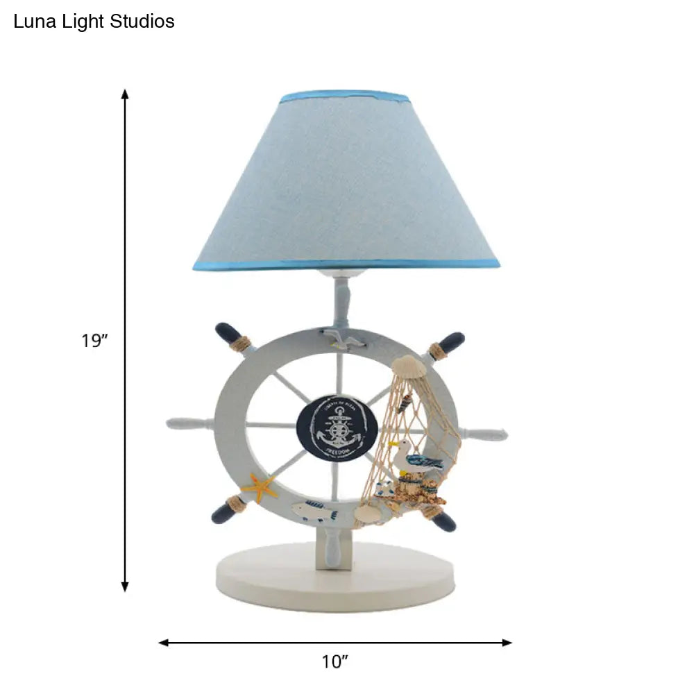 Alphecca - Blue Children Single Light Rudder Task Lighting with Fabric Shade Blue Conical Small Desk Lamp