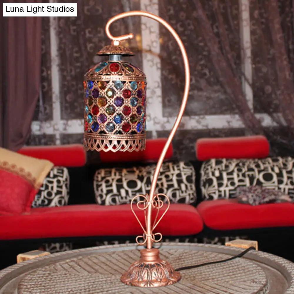 Altais - Lámpara de mesa de noche Bohemia de 1 luz con cuello de cisne, estilo bohemio. Lámpara de mesa con cuentas de vidrio color cobre y brazo flexible.