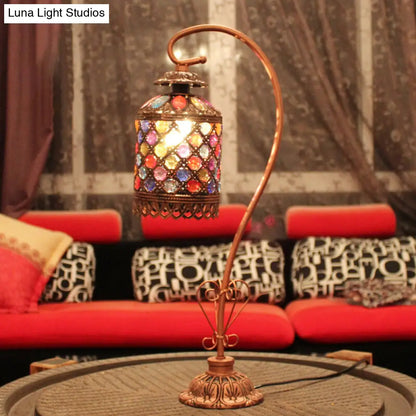 Altais - Lámpara de mesa de noche Bohemia de 1 luz con cuello de cisne, estilo bohemio. Lámpara de mesa con cuentas de vidrio color cobre y brazo flexible.