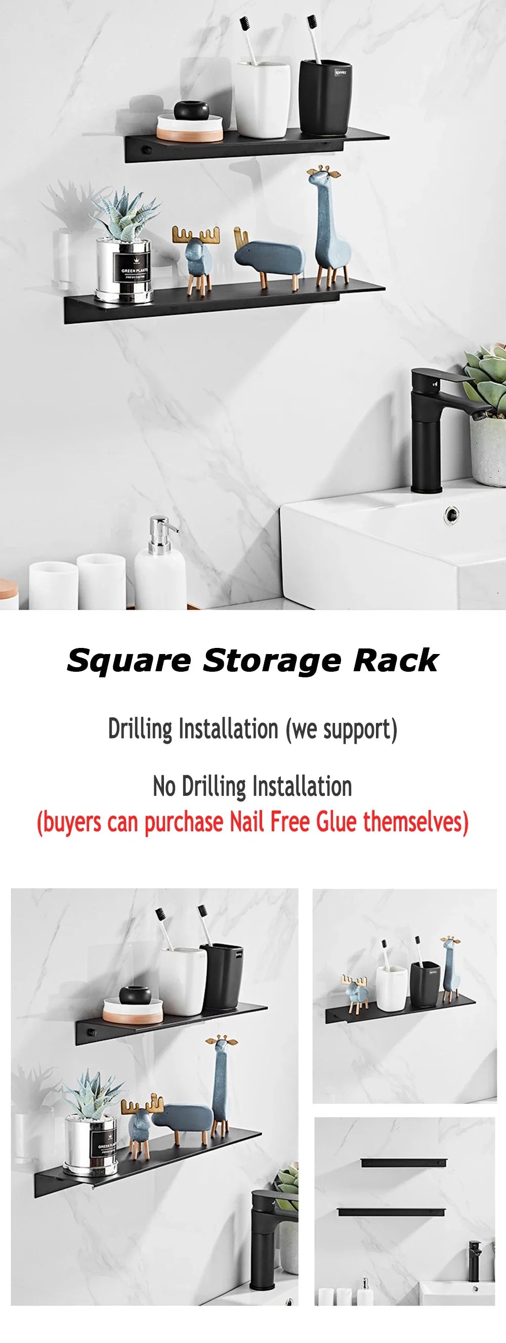 Aluminum Floating Shelves for Bathroom and Kitchen