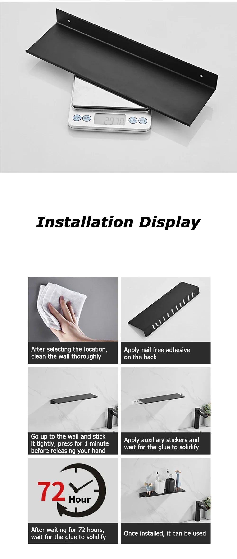 Aluminum Floating Shelves for Bathroom and Kitchen