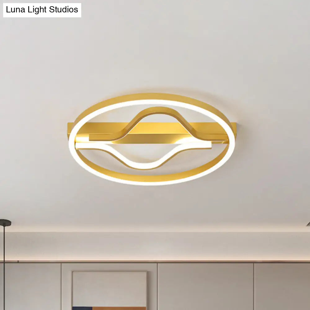 DecorBites™ DecorBites™ Aluminum Flush Mount Ceiling Light - Modernist Gold, LED Surface Lamp (16"/19.5") with Ripplet Central, Warm/White Light