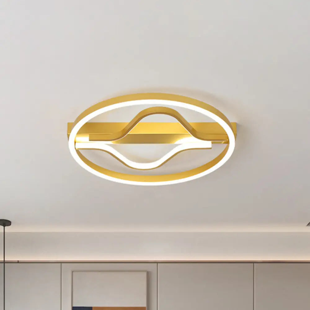 DecorBites™ DecorBites™ Aluminum Flush Mount Ceiling Light - Modernist Gold, LED Surface Lamp (16"/19.5") with Ripplet Central, Warm/White Light