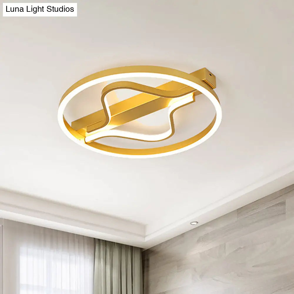 DecorBites™ DecorBites™ Aluminum Flush Mount Ceiling Light - Modernist Gold, LED Surface Lamp (16"/19.5") with Ripplet Central, Warm/White Light