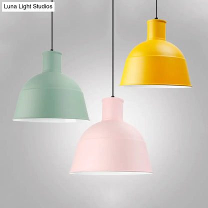 Aluminum Kindergarten Pendant Light - Macaron Loft Hanging Lamp - One-Light Dining Room Bowl