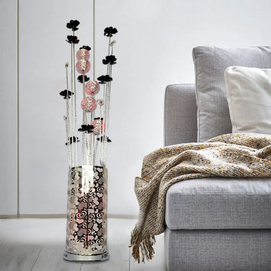 Lámpara de pie con forma de árbol floral de alambre de aluminio - Lámpara LED de pie para almacén en negro/plata