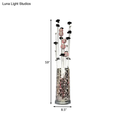 Lámpara de pie con forma de árbol floral de alambre de aluminio - Lámpara LED de pie para almacén en negro/plata