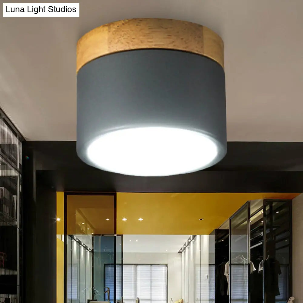 DecorBites™ DecorBites™ Aluminum Wood Flush Mount Down Light for Living Room Gallery - Simple and Stylish Drum Shape