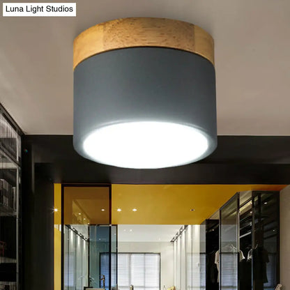 DecorBites™ DecorBites™ Aluminum Wood Flush Mount Down Light for Living Room Gallery - Simple and Stylish Drum Shape