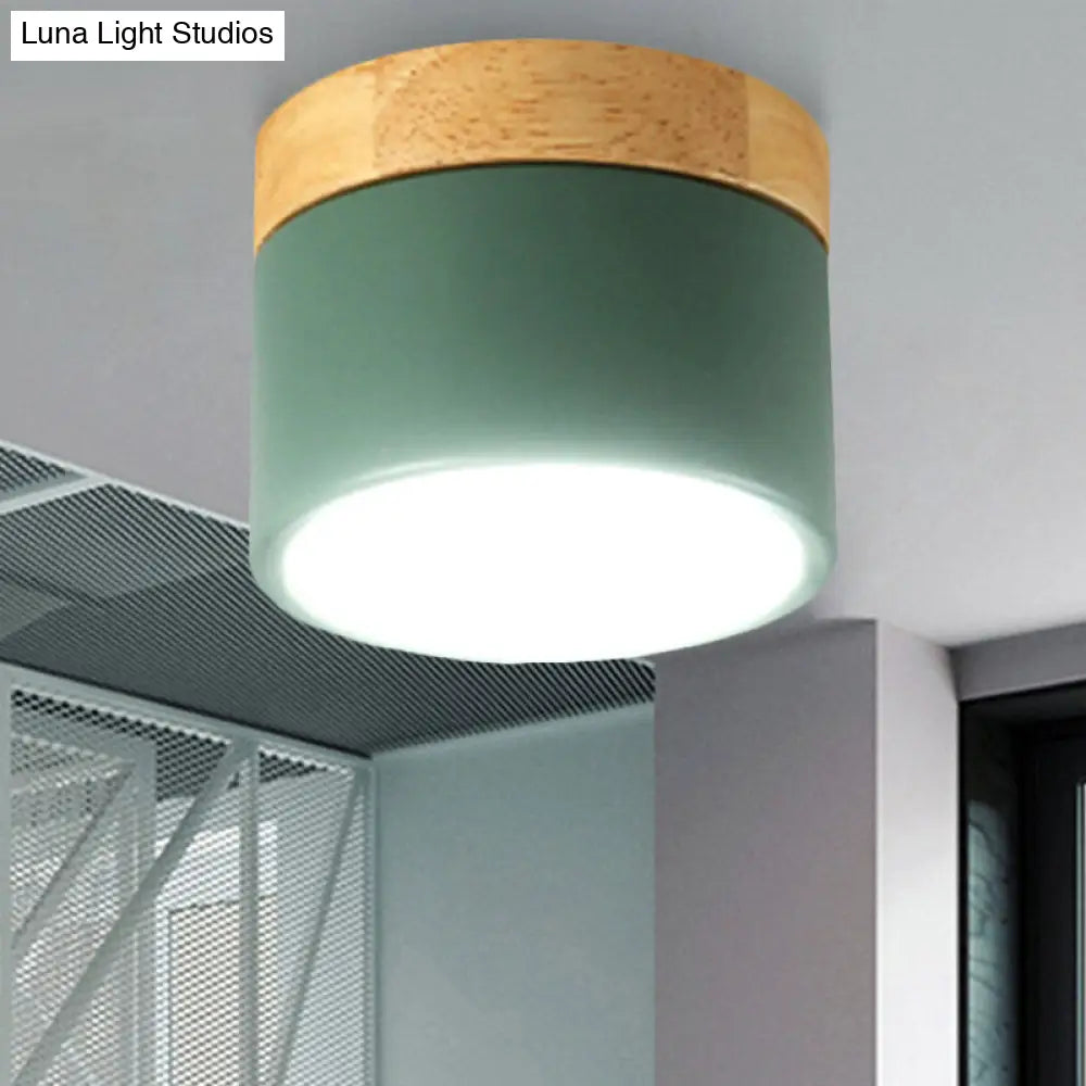 DecorBites™ DecorBites™ Aluminum Wood Flush Mount Down Light for Living Room Gallery - Simple and Stylish Drum Shape