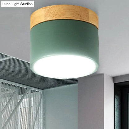 DecorBites™ DecorBites™ Aluminum Wood Flush Mount Down Light for Living Room Gallery - Simple and Stylish Drum Shape