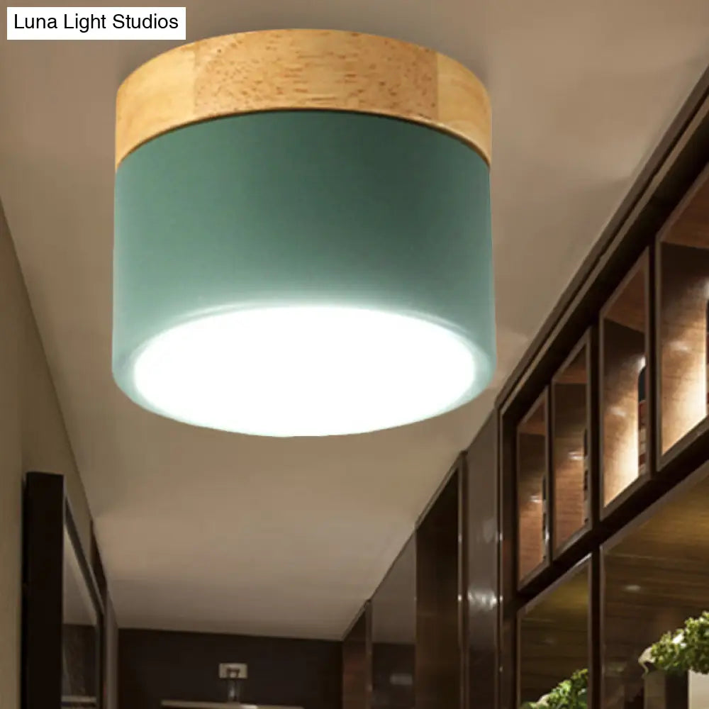 DecorBites™ DecorBites™ Aluminum Wood Flush Mount Down Light for Living Room Gallery - Simple and Stylish Drum Shape