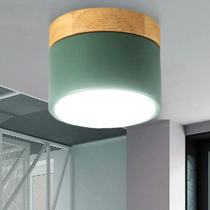 DecorBites™ DecorBites™ Aluminum Wood Flush Mount Down Light for Living Room Gallery - Simple and Stylish Drum Shape