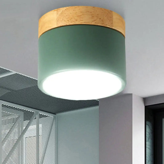 DecorBites™ DecorBites™ Aluminum Wood Flush Mount Down Light for Living Room Gallery - Simple and Stylish Drum Shape