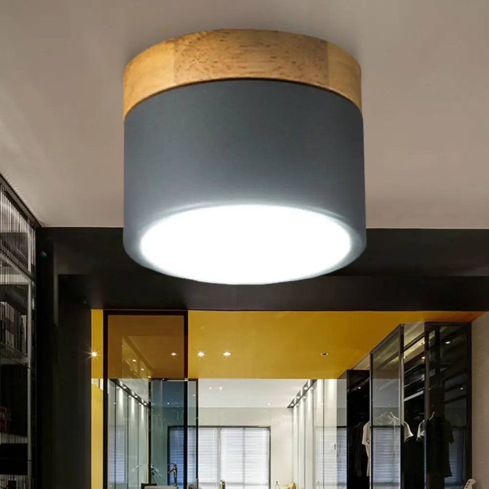 DecorBites™ DecorBites™ Aluminum Wood Flush Mount Down Light for Living Room Gallery - Simple and Stylish Drum Shape