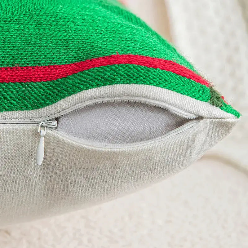 Green and red striped knit cushion cover with silver zipper for amalfi embroidered lemon cushion living room decor