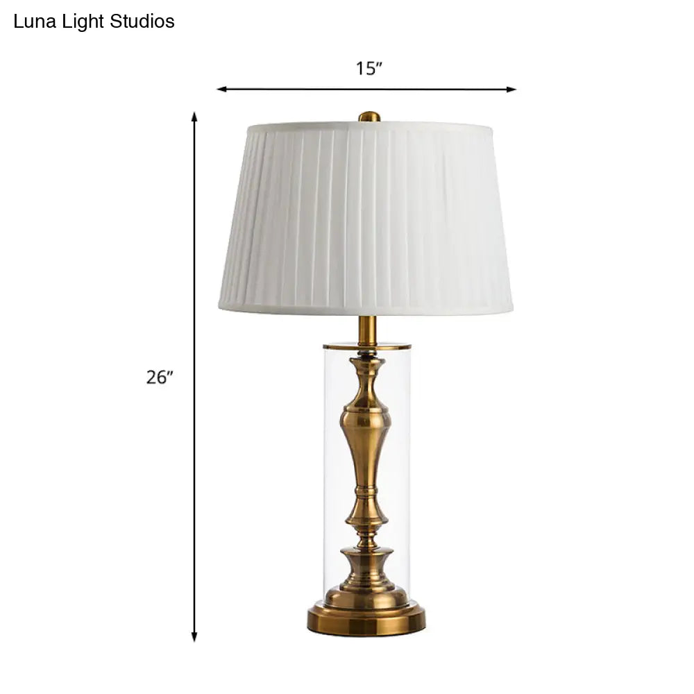 Amaya - Gold Gold 1 Light Night Table Light Countryside Fabric Empire Shade Nightstand Lamp with Metal Candlestick Base