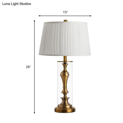 Amaya - Gold Gold 1 Light Night Table Light Countryside Fabric Empire Shade Nightstand Lamp with Metal Candlestick Base