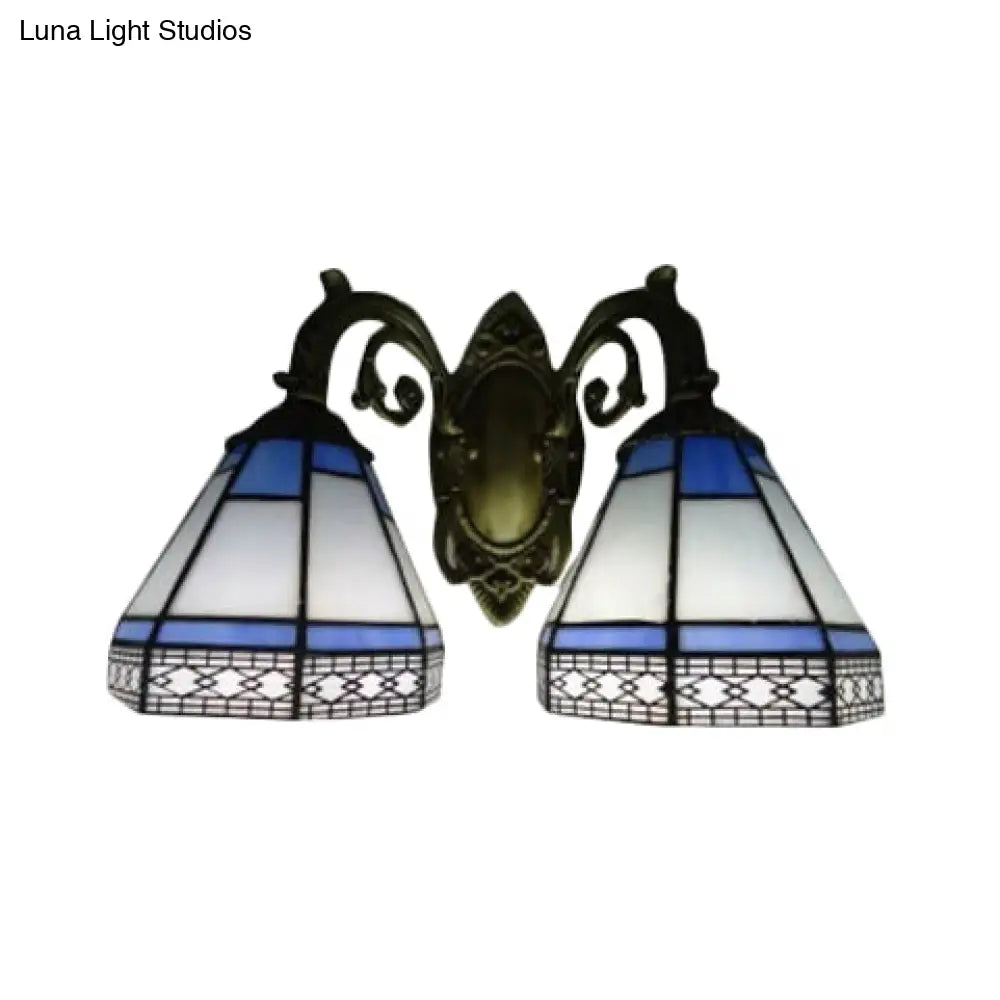 Aplique de pared piramidal de cristal color ámbar/azul - Aplique de pared estilo Tiffany para dormitorio (2 bombillas)