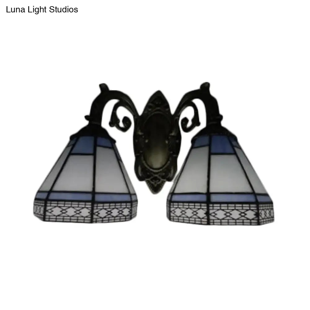 Aplique de pared piramidal de cristal color ámbar/azul - Aplique de pared estilo Tiffany para dormitorio (2 bombillas)