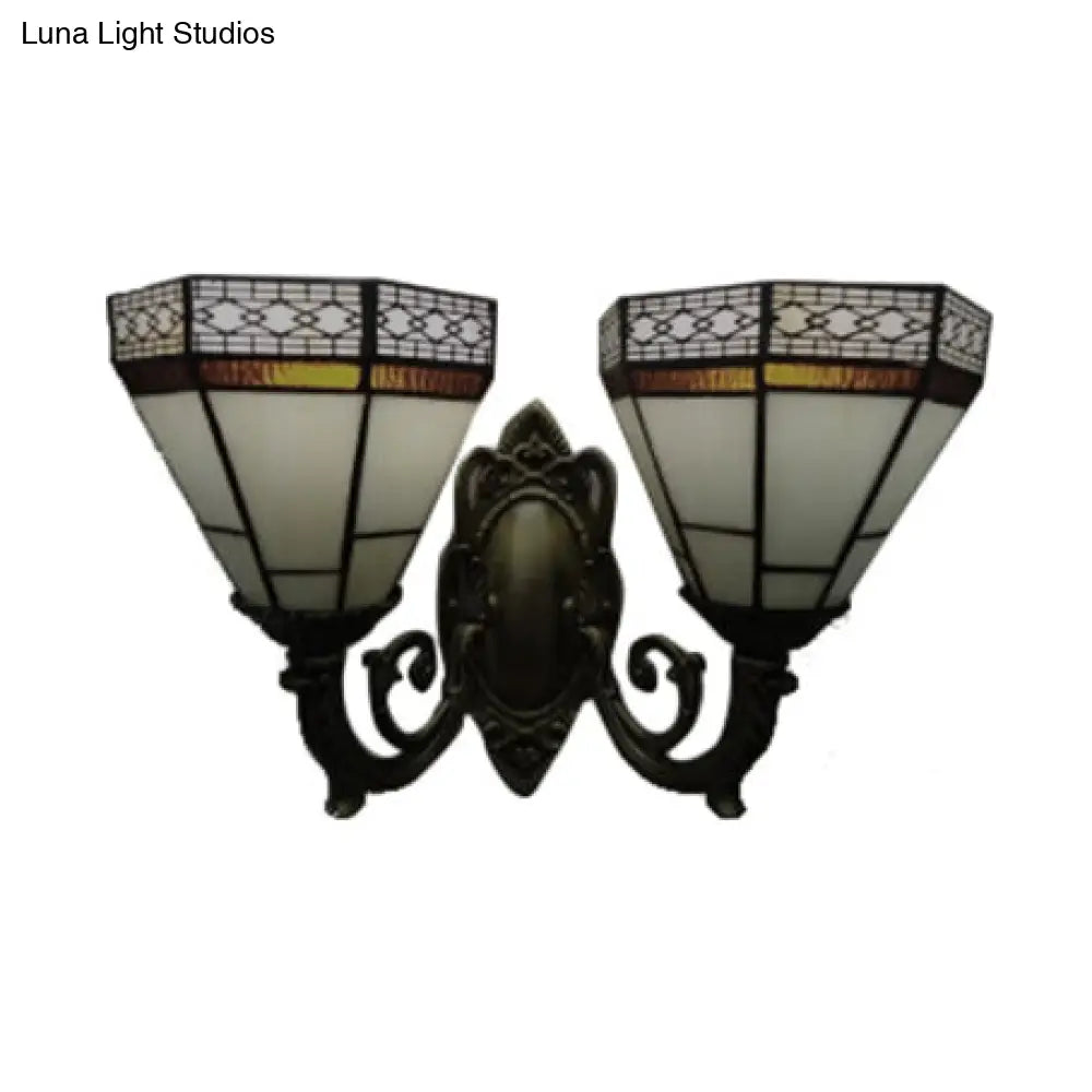 Aplique de pared piramidal de cristal color ámbar/azul - Aplique de pared estilo Tiffany para dormitorio (2 bombillas)