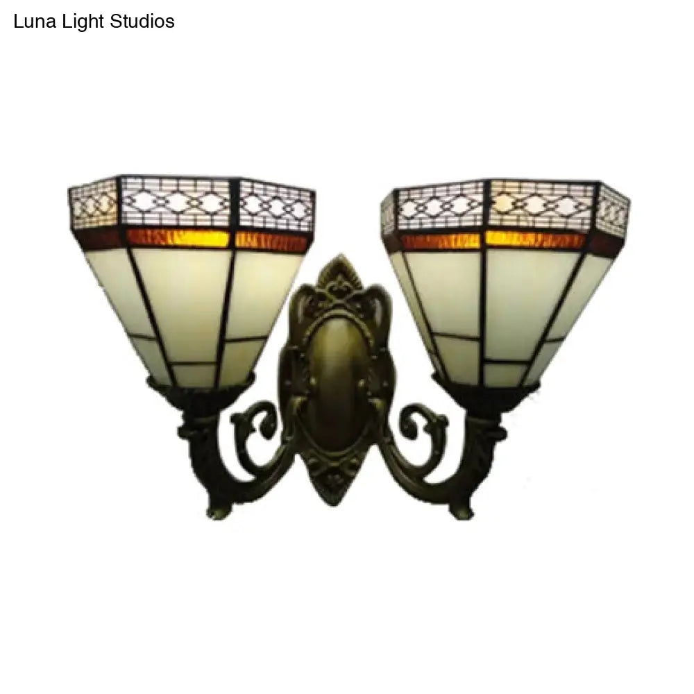 Aplique de pared piramidal de cristal color ámbar/azul - Aplique de pared estilo Tiffany para dormitorio (2 bombillas)