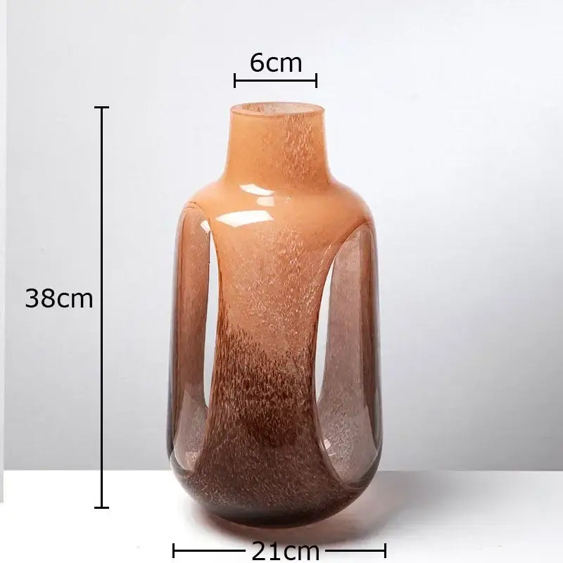 A tall translucent amber dual color glass vase with smooth glossy finish and speckled texture for living room decorbites decor