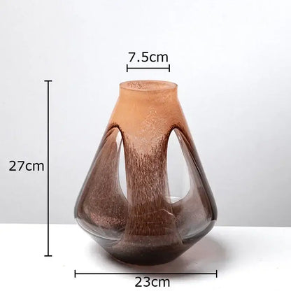 A tall amber and brown dual color glass vase with three vertical cutouts for living room hydroponic decorbites decorbites dual color