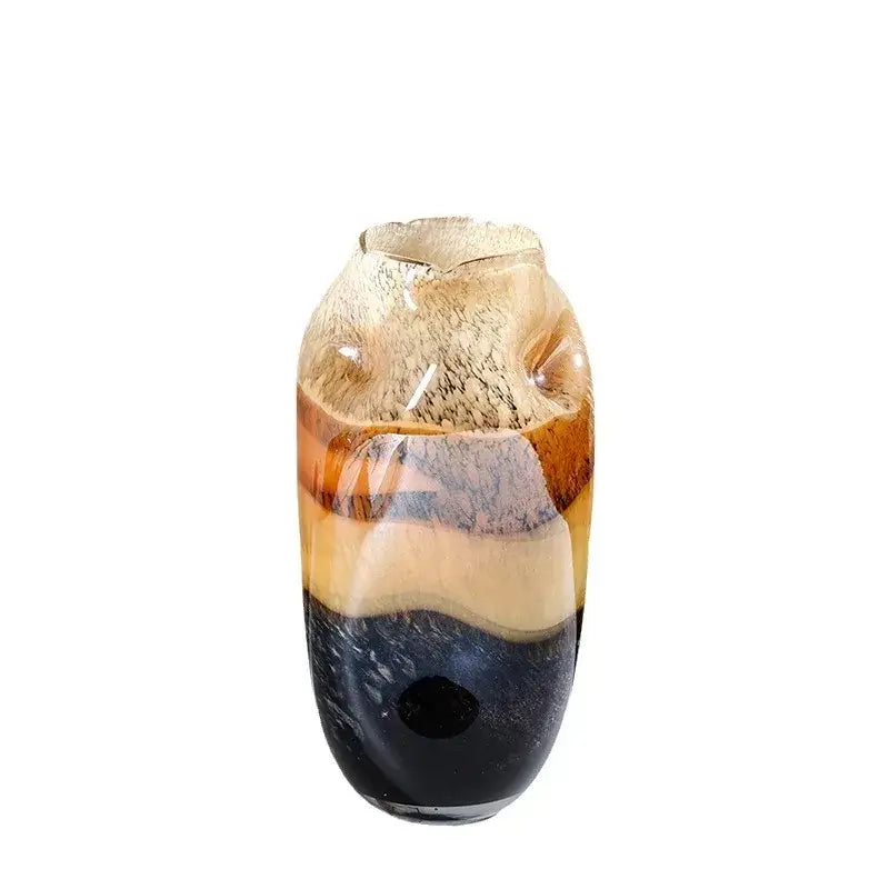 Translucent gradient glass vase with amber beige and deep blue hues for irregular floral arrangement decorbites gradient glass